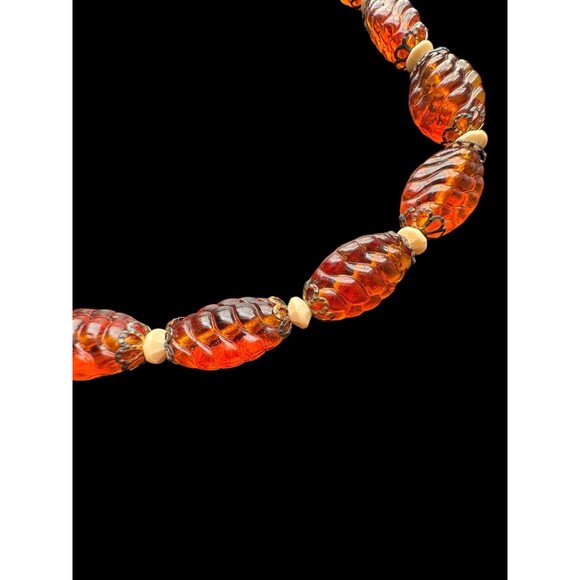 Vintage Amber Glass Beaded Clip On Earrings & Necklace Set Flapper W. Germany - Picture 7 of 8